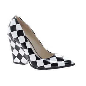 ALDO GORGEN CHECKED BLOCK HEEL POINTED COURT SHOES